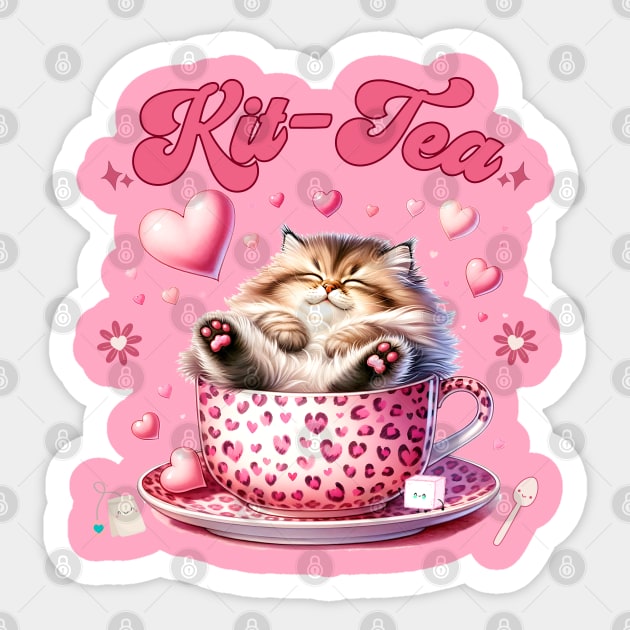 Retro Cute Cat and Tea Sticker by Hypnotic Highs